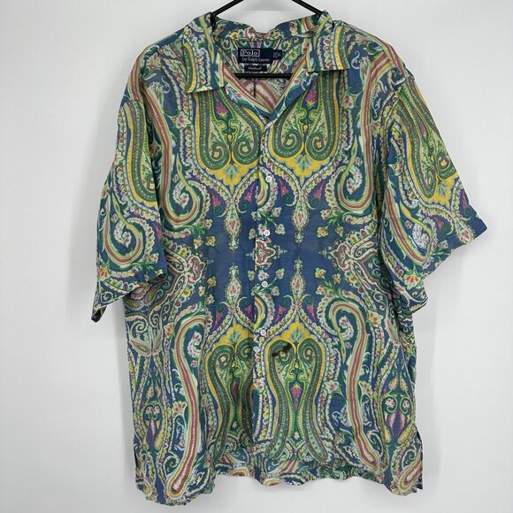 Polo by Ralph Lauren Vintage Caldwell 100% Silk Paisley Button Down Size XL - Picture 1 of 5